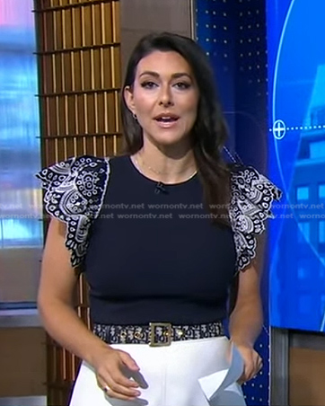 Erielle's navy broderie ruffle top on Good Morning America