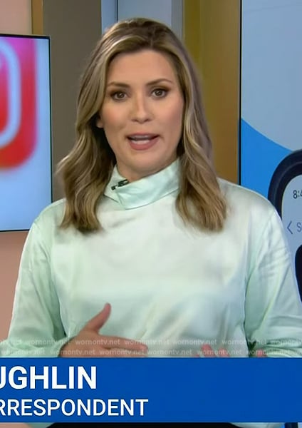 Erin McLaughlin's mint cowl neck top on NBC News Daily