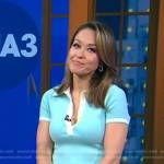 Eva’s blue polo top and flare pants on Good Morning America