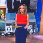 Eva’s red scalloped top and blue pencil skirt on Good Morning America