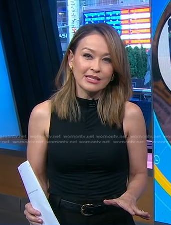 Eva’s black ruched sleeveless top on Good Morning America