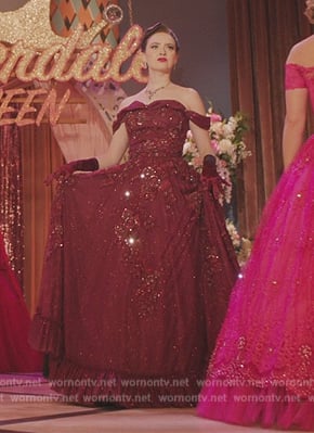 Everlyn’s embellished burgundy dress on Riverdale