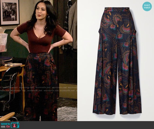 FARM Rio Printed Lenzing ECOVERO wide-leg pants worn by Valentina (Francia Raisa) on How I Met Your Father