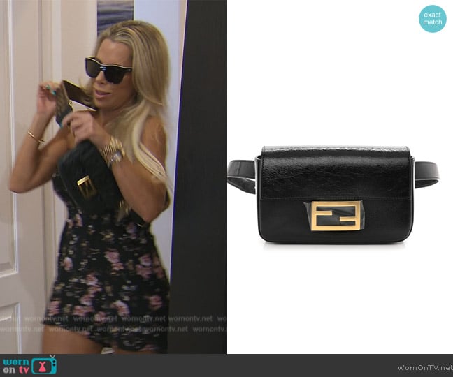 Fendi Glossy Lambskin Hip Belt Baguette Bag Black worn by Heather on The Real Housewives of Orange County