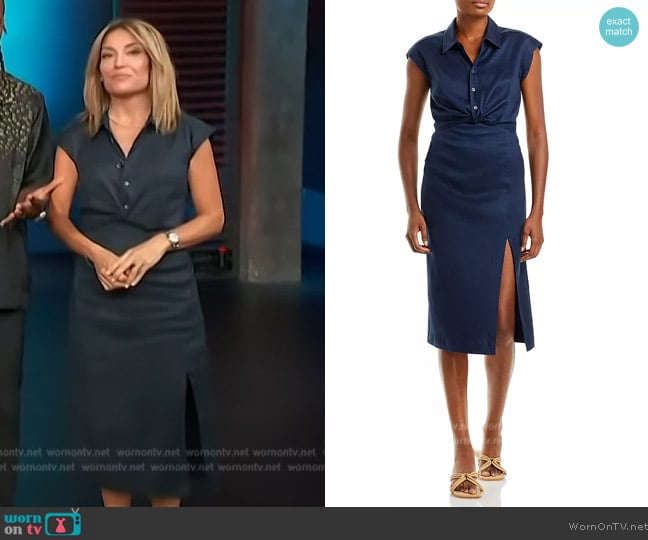 Frame Twisted Button-Front Midi Dress with Side Slit worn by Kit Hoover on Access Hollywood