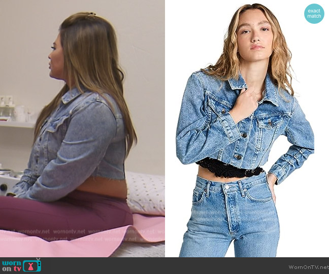 Free People Movement Ollie Femme Trucker Jacket worn by Emily Simpson on The Real Housewives of Orange County