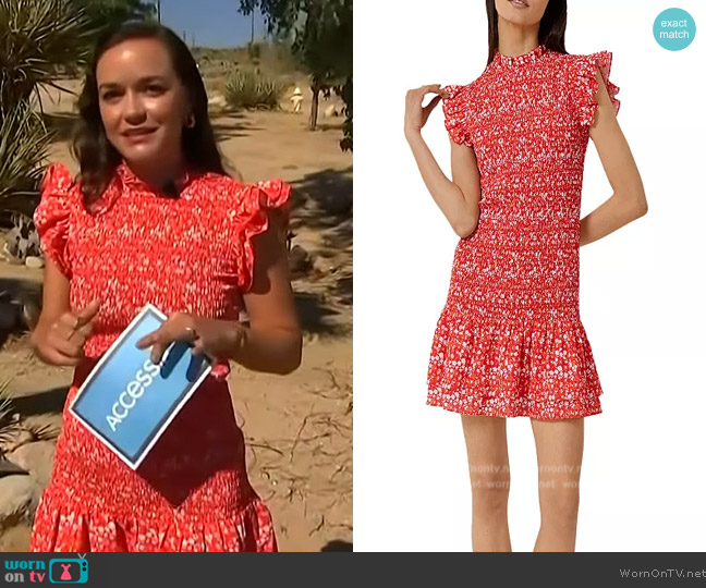 French Connection Bethany Verona Smocked Mini Dress worn by Lindsay Myer on Access Hollywood