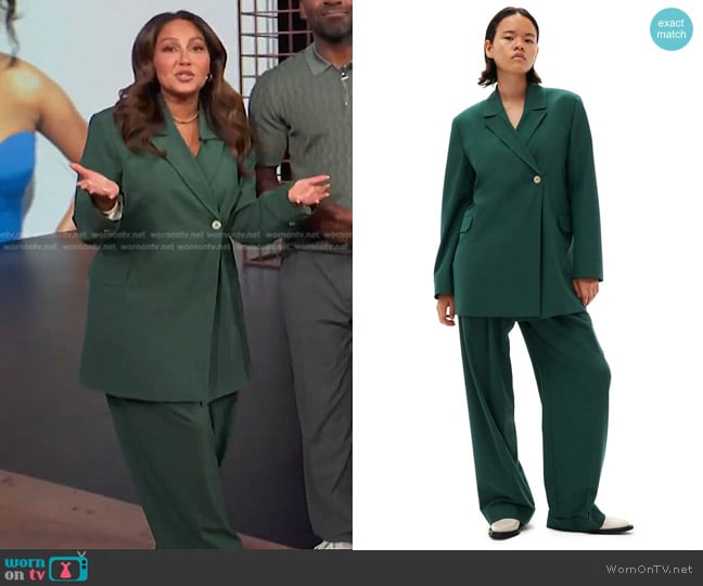 Ganni Drapey Melange Blazer and Pants worn by Adrienne Houghton on E! News