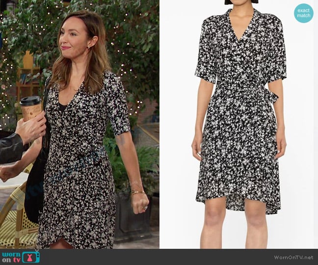 Ganni Floral-Print Wrap Dress worn by Gwen Rizczech (Emily O'Brien) on Days of our Lives