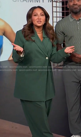 Adrienne's green blazer and pants on E! News
