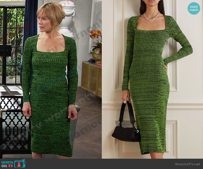 Ganni Ribbed-Knit Midi Dress worn by Kristen DiMera (Stacy Haiduk) on Days of our Lives