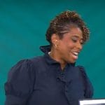 Gayle Bass’ navy ruffled dress on CBS Mornings