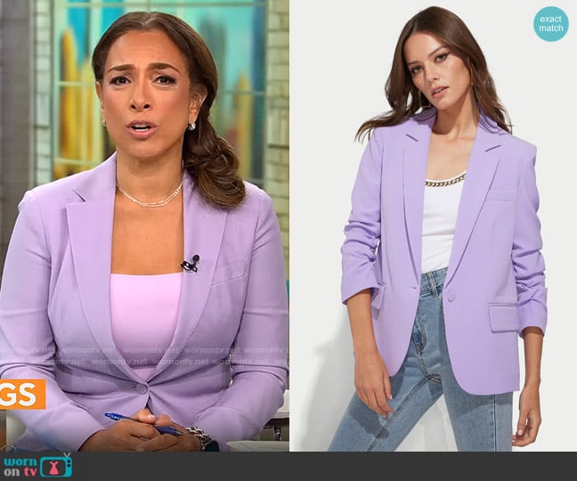 Generation Love Madison Blazer in Lavender worn by Michelle Miller on CBS Mornings