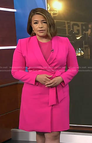 Gilma Avalos's pink wrap blazer dress on NBC News Daily