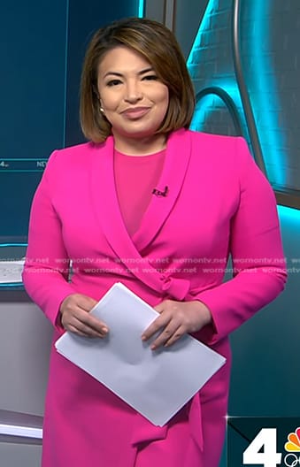 Gilma Avalos's pink wrap blazer dress on NBC News Daily