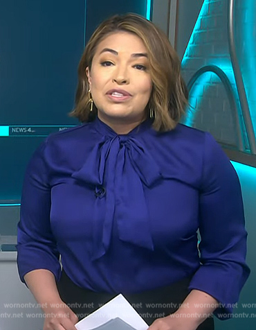 Gilma Avalos's blue tie neck blouse on NBC News Daily