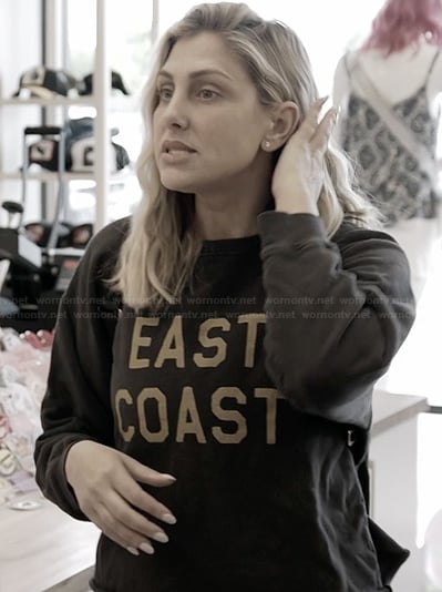 Gina's black East Coast sweatshirt on The Real Housewives of Orange County