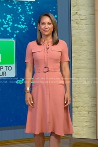 Ginger's pink belted button front dress on Good Morning America