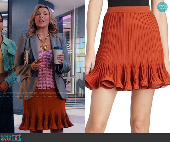 Givenchy Pleated Rib-Knit Miniskirt worn by Madolyn Addison (Kim Cattrall) on Glamorous