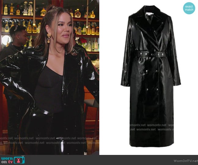 Good American Faux leather trench coat worn by Khloe Kardashian (Khloe Kardashian) on The Kardashians