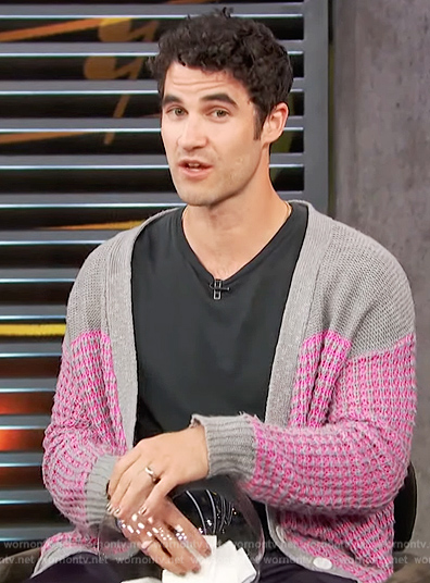 Darren Criss's gray and pink cardigan on Access Hollywood