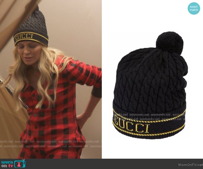 Gucci Jacquard logo pompom-detail beanie worn by Tamra Judge on The Real Housewives of Orange County