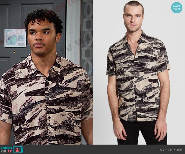 Guess Eco Rayon Abstract Collage Shirt worn by Theo Carver (Cameron Johnson) on Days of our Lives