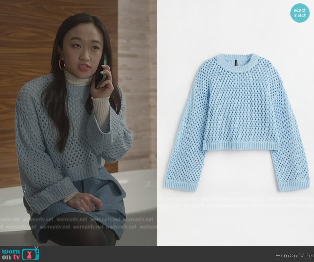 H&M Hole-knit Sweater worn by Lily Goldenblatt (Cathy Ang) on And Just Like That