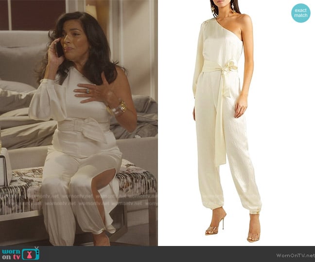 WornOnTV: Seema's white one shoulder jumpsuit and pumps on And