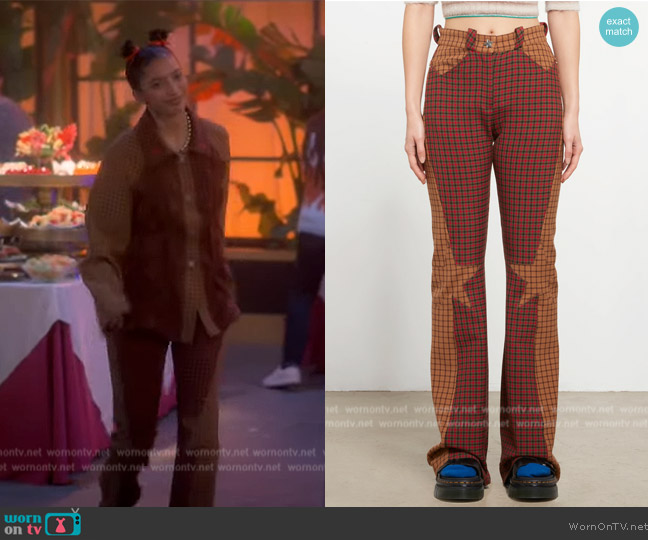 Marc Jacobs X Kiko Kostadinov and Heaven Plaid Pants worn by Zaara (Tara Raani) on Grown-ish