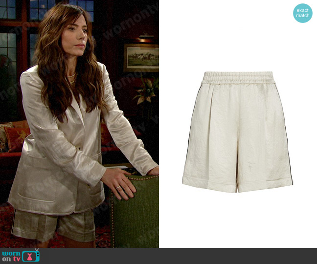 Helmut Lang Satin Crinkled Pajama Shorts worn by Taylor Hayes (Krista Allen) on The Bold and the Beautiful