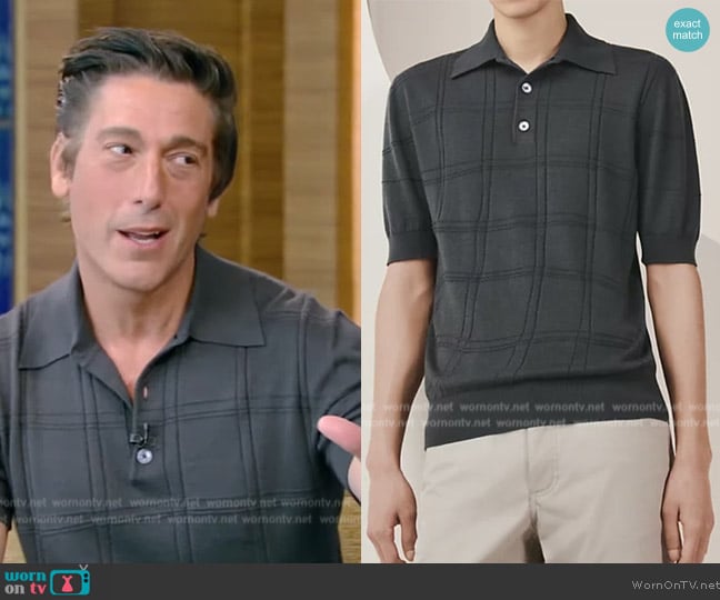 Hermes Vague De Carreaux Polo Shirt worn by David Muir on Live with Kelly and Mark