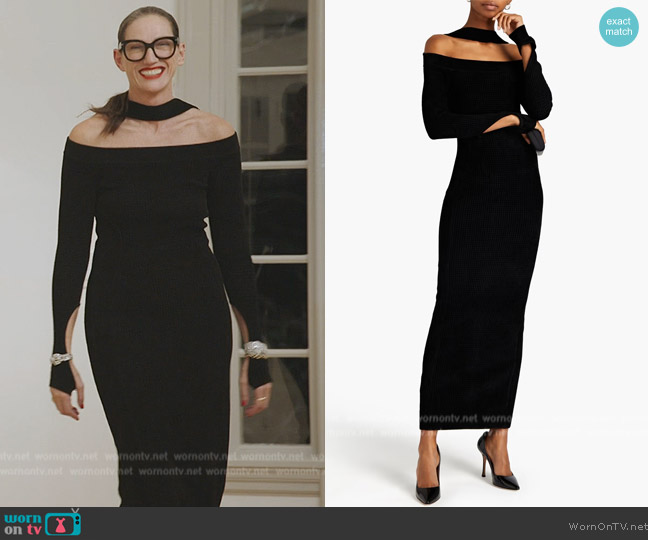 Herve Leger Cutout velvet maxi dress worn by Jenna Lyons on The Real Housewives of New York City