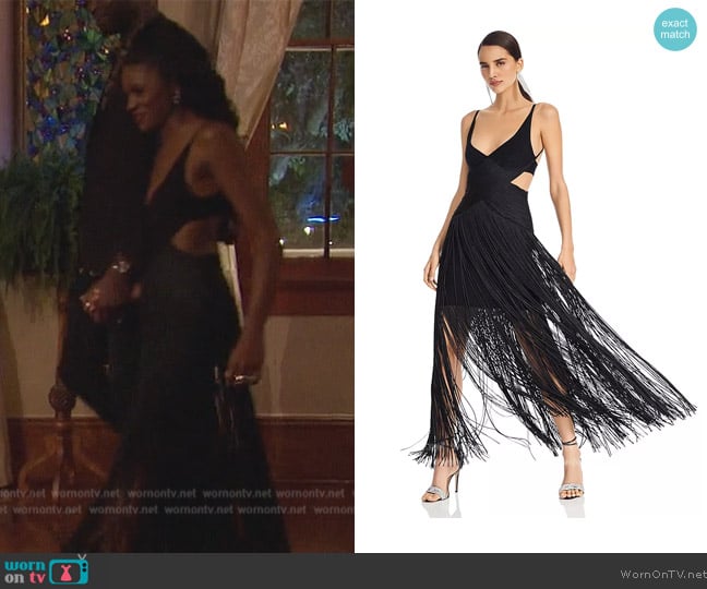 Herve Leger Fringe Cutout Gown worn by Charity Lawson on The Bachelorette