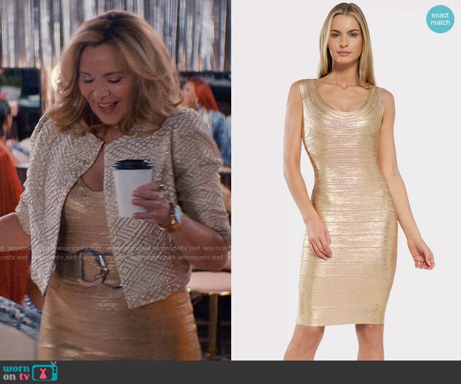 Herve Leger Scoop Neck Bandage Foil Dress worn by Madolyn Addison (Kim Cattrall) on Glamorous