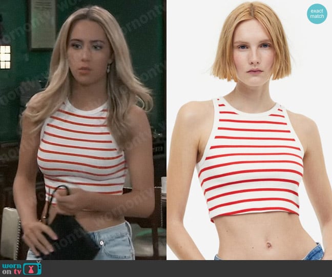 H&M Crop Tank Top in White / Red Striped worn by Josslyn Jacks (Eden McCoy) on General Hospital