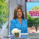 Hoda’s blue ruched sleeve blazer and white pants on Today