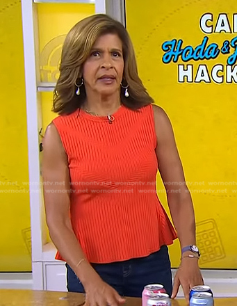 Hoda’s red ribbed peplum top on Today