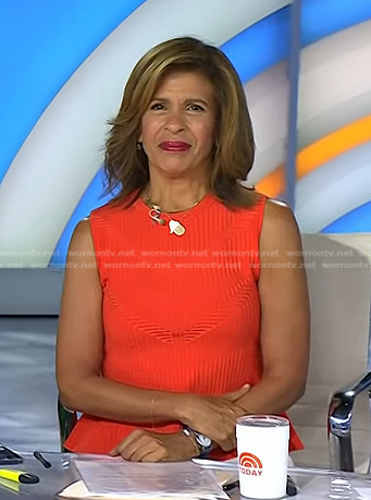 Hoda’s red ribbed peplum top on Today