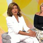 Hoda’s white ruched sleeve blazer and front slit pants on Today