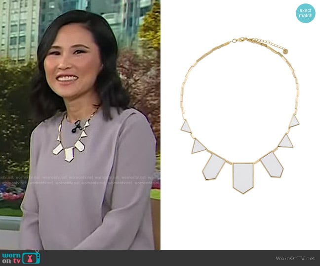 House of Harlow Geometric Leather Statement Necklace worn by Vicky Nguyen on Today