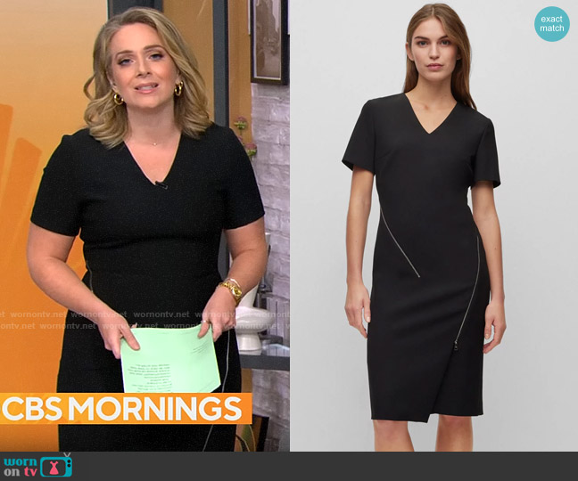 Hugo Boss V-neck Dress with Zippers worn by Christina Ruffini on CBS Mornings