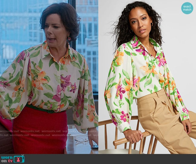 Icone at Simons Hibiscus puff-sleeve blouse worn by Margaret Wright (Marcia Gay Harden) on So Help Me Todd