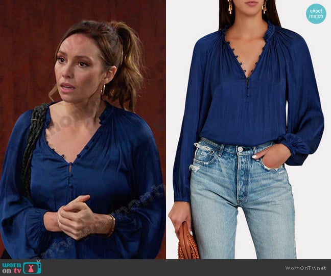 Intermix Aneta Satin Blouse worn by Gwen Rizczech (Emily O'Brien) on Days of our Lives