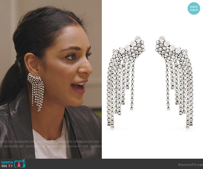 Isabel Marant Crystal-embellished fringe earrings worn by Jessel Taank on The Real Housewives of New York City