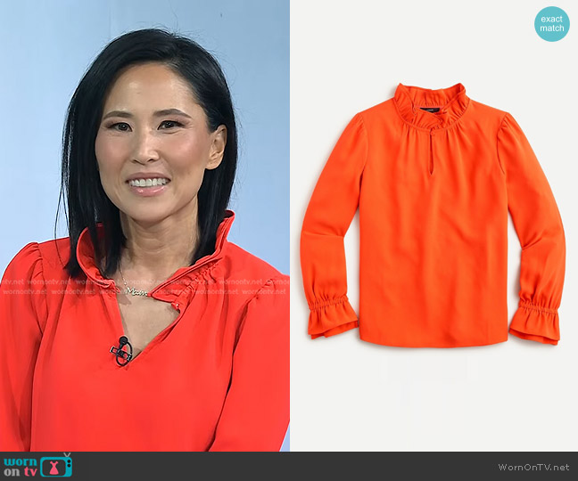 J. Crew Ruffleneck top in 365 crepe worn by Vicky Nguyen on Today