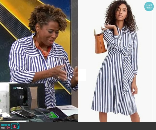 J. Crew Stripe Tie Waist Shirtdress worn by Gayle Bass on CBS Mornings