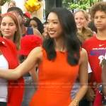 Jaclyn Lee’s orange sleeveless dress on Good Morning America