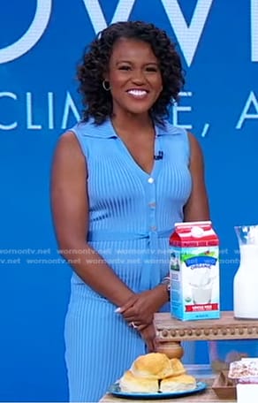 Janai's blue ribbed dress on Good Morning America