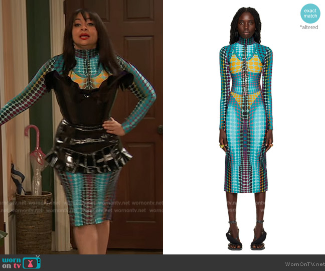 Jean Paul Gaultier Blue Dots Midi Dress worn by Raven Baxter (Raven-Symoné) on Ravens Home